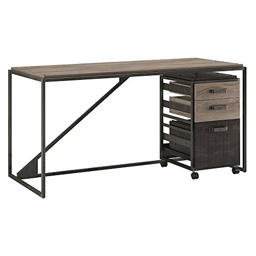 Bush Furniture Refinery 62W Industrial Desk with 3 Drawer Mobile File Cabinet in Rustic Gray