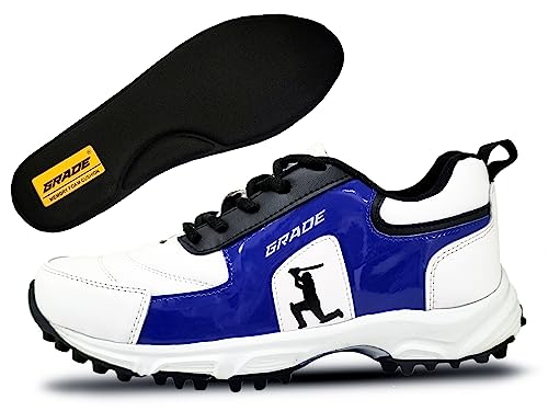 Image of Grade Pacer Cricket Shoes for Men with Memory Foam Comfort | Rubber Spike Cricket Shoes for Boys | Super Comfortable & Lightweight Cricket Shoes Men | Mens Cricket Shoes Blue