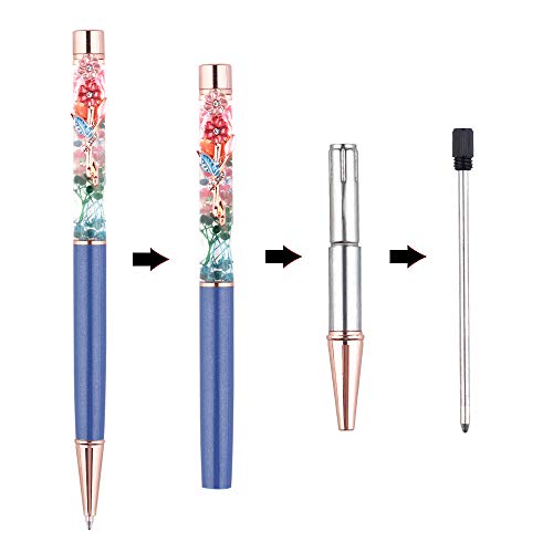Ballpoint Pens,5 Pieces Dynamic Liquid Flower Pen Refillable Black Ink with Retro Floral Pen Clip for Desk Accessories