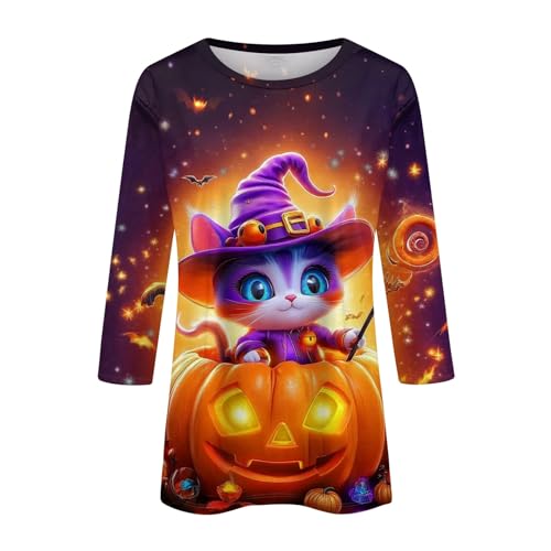 Cute Funny Halloween Shirts for Women Plus Size 3/4 Length Long Sleeve Womens Tops Witch Gothic Renaissance Shirt
