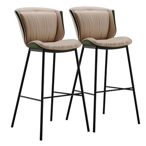 Preferspace Juego de 2 taburetes de Bar tapizados con Respaldo, sillas Altas de Bar for Isla de casa, taburetes Altos de Bar de Piel sintética.(Beige,89cm/35in)