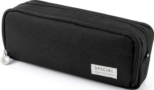 Image of Canvas Pencil Pouch, Large Capacity 3-Compartment Pen Case for Kids