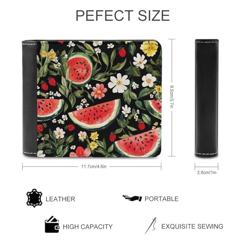 Watermelon Strawberry Daisy Flowers Leather Wallets for Men Slim Bifold Purse Clutch with 6 Credit Card Pockets2