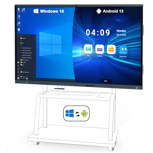 LINGHUFOX Smart Board, 86 Inch 4K Touch Screen Interactive Whiteboard Built in AI Camera and 8 Mics, All in One Computer with Windows 10 & Android for Classroom Office Home (Board+Mini PC+Wall Mount)