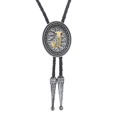 KDG bolo tie for man Golden Initial A to Z oval shape Antique silver blackground