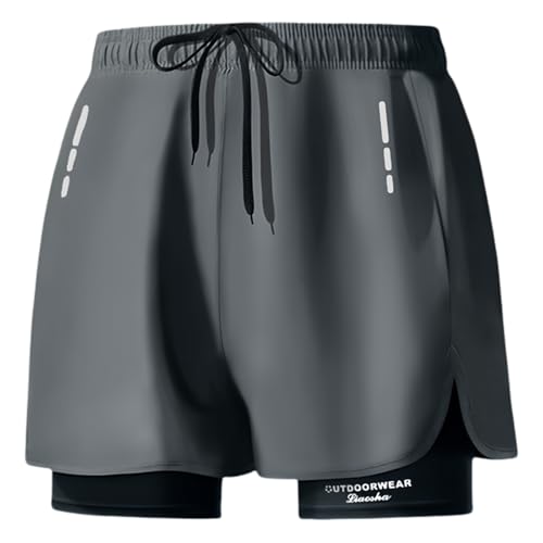 Smatstyle Bañador para Hombre Pantalones Cortos de natación para Hombre con Forro de Compresión 2 en 1 Elásticos de Secado Rápido Shorts de Playa (FR/ES, Letras, L, Regular, Regular, Gris)