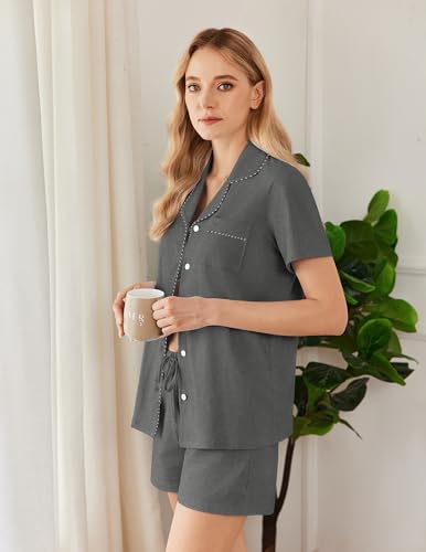 Image of Ekouaer Womens Pajamas Set Button Down Pjs Lounge Sets Short Sleeve Sleepwear Soft Loungewear Nigthwear