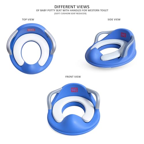 Image of Apple Baby Kids Potty Training Seat with Handles for Western Toilet | Comfortable & Anti-Slip Baby Toilet Trainer PS1067 (BLUE)