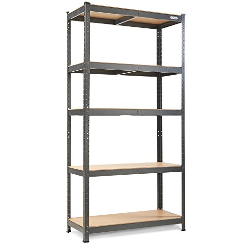 VonHaus 5 Tier Garage Shelving – Metal Racking, Steel & MDF Boltless Shelves - Massive 875kg Capacity 175KG per Shelf - 180 x 90 x 40cm