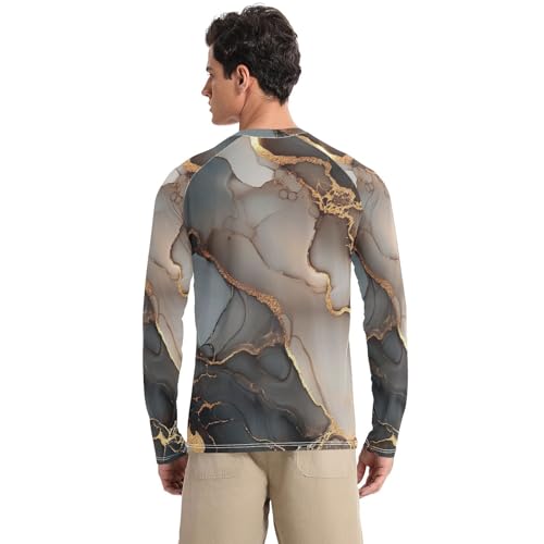 Marble Brown Grey Sun Protection SPF Rash Guard Shirt Elastic Round Neck Men's Sun Protection Long Sleeve Summer2