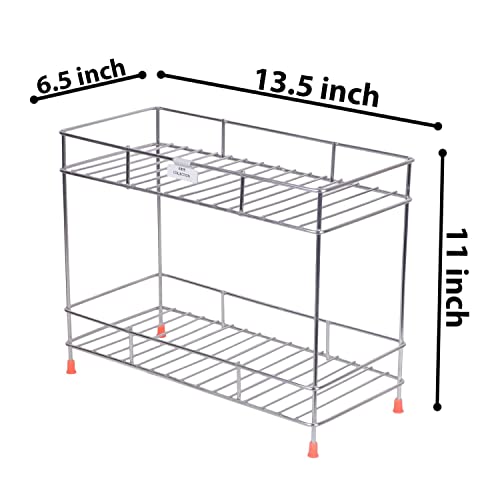 Image of Cri8Hub Stainless Steel 2 Tier Kitchen Rack - Spice Boxes Organizer -Kitchen Stand - Cosmetic Organizer - Counter Top Basket -Floor Mounted Shelf For Home And Bathroom, Step Shelf