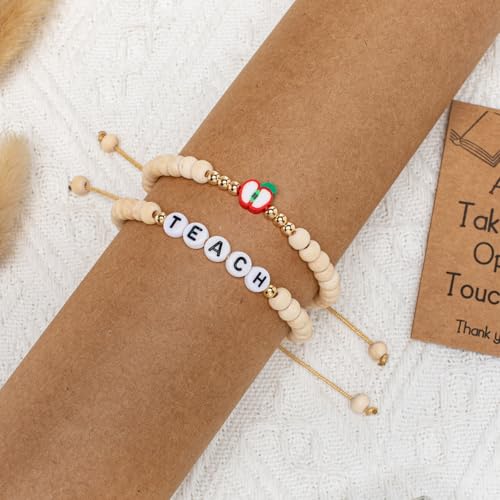 Artlunar Teacher Appreciation Gift 2 Pcs Teacher Bracelet, Teachers' Day Back to school Graduation Birthday Valentine Retirement End of Year Gifts from Student2