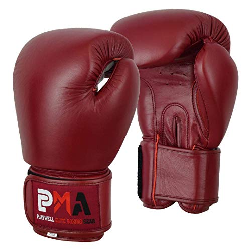 Guantes de boxeo de cuero en formato par con diseño clásico granate Elite Leather