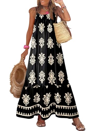 Image of Dokotoo Women Summer Dresses Scoop Neck Ruffle Flowy Boho Maxi Dress