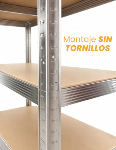 Jardin202 - Estantería Metálica con Baldas Ajustables | 5 Baldas | Carga 875 Kg | Unidad (Plata - Estantería) - imagen 5