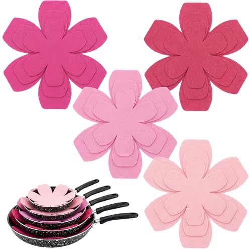12 PCS Pot and Pan Protectors 4 Colors(Pink Tones) & 3 Sizes Thicker Felt Pan Protector Pads Pot Separators for Stacking Anti-Slip Dividers to Protect Glass Ceramic Plates Cookware from Scratching