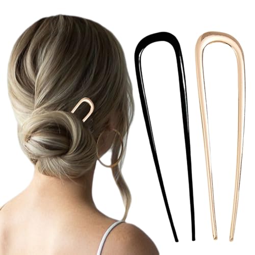 French Hair Pin Hair Pins for Women,2026 French Twist Hair Pin,U Shaped Hair Pins Metal Vintage Hair Sticks Hairstyle for Women (Gold+Black)