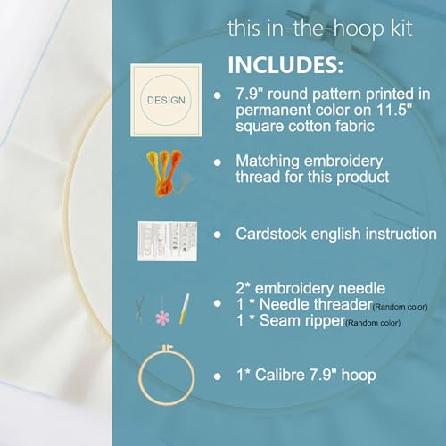 Image of Huacan Embroidery Kit for Beginners Adults Includes Stamped Flower Pattern, Hoop, Color Threads,Tools,Easy to Follow Instruction