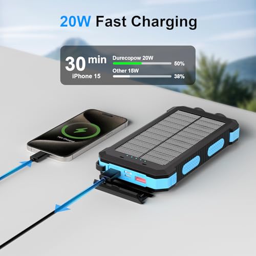 Image of Solar Charger Power Bank 49800mAh Wireless Portable Phone Charger, 𝗣𝗗𝟭𝟴𝗪 𝐐𝐂𝟑.𝟎 Fast Charging Built in 4 Cables with USB C 6 Outputs & 2 Inputs for Cell Phone