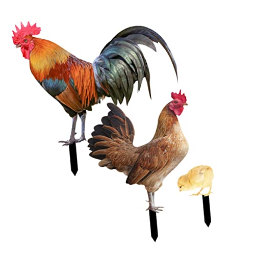 BESTonZON Gartenhuhn Schild Set Aus Acryl 3 Stück Hahn Henne Küken Pfahl Deko Für Rasen Hof Und Garten Als Gartenschmuck Für Außenbereich Und Thematische Partys