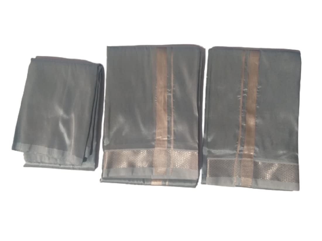 SRI THULAM GALLERYWedding Blended silk color dhoti for men 9x5/Dhoti with towel/Dhoti with angavastram/Panjakejam and matching shirt material combo