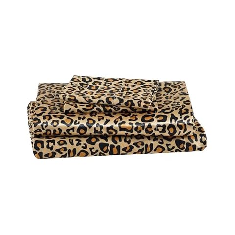 Beatrice Home Fashions 100% Luxury Satin Polyester Sheet Set, King, Leopard Cover