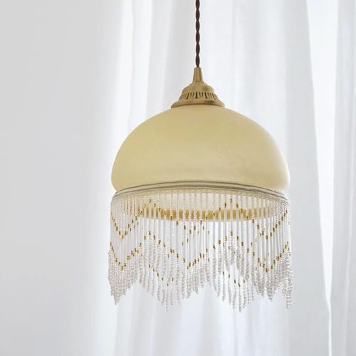 Lustre antique en laiton et verre à une tête style américain