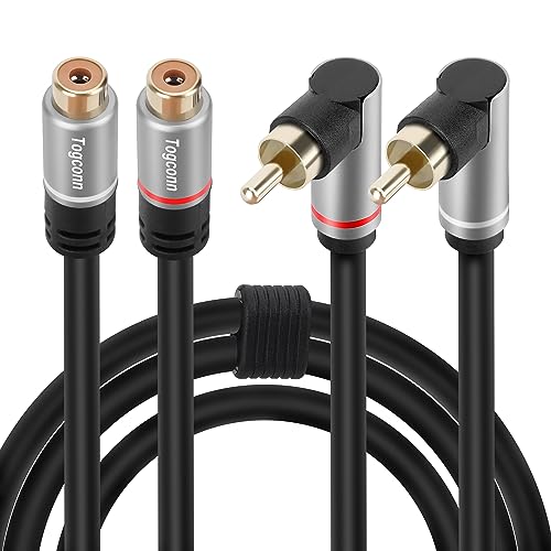 Togconn 2 RCA Extension Cable 1 Feet, 90 Degree Right Angle 2RCA Male to 2 RCA Female Stereo Audio Extender Cord Adapter, Hi-Fi Sound, Gold Plated Connectors, Oxygen-Free Copper OFC by Togconn - Used condition - US$5.46