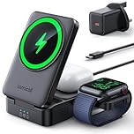 Lamicall 3 in 1 Wireless Charging Station for MagSafe - [Foldable & Portable] Wireless Charger Stand with [Safe Cooling] for iPhone 17/16/15/14/13/12 Series, Apple Watch Ultra/S3-S11, AirPods - Black