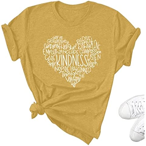 MOUSYA Womens Kindness Graphic T-Shirt: Cute Be Kind Graphic Tees Inspirational Letter Shirt Teacher Casual Tops Yellow Cover