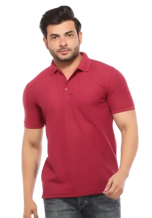 Image of Men's Cotton Blend Half Sleeve Solid Regular Fit Solid Comfortable Stylish Polo Tshirt 12