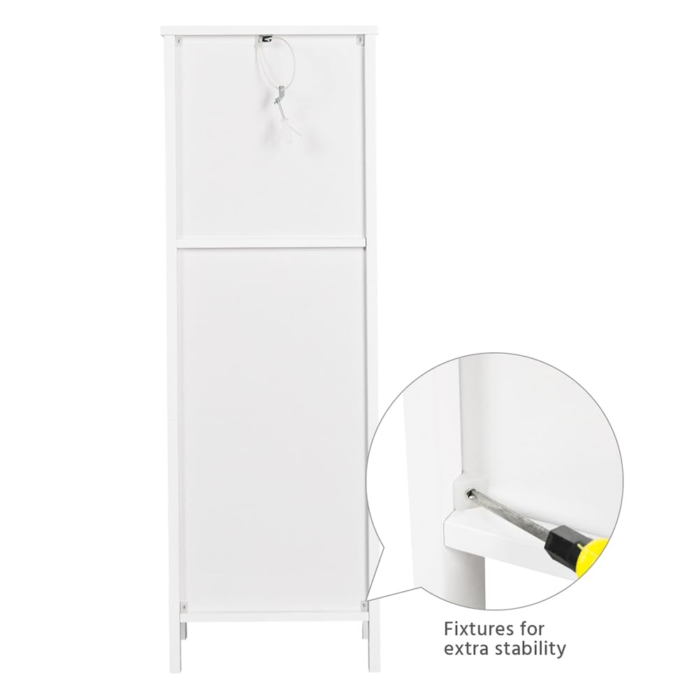 Yaheetech Meuble Rangement Salle de Bain 30 x 30 x 89 cm Blanc | Colonne Salle de Bain, Armoire Toilette avec à 2 Tiroirs et 1 Compartiment Ouvert, pour Salle de Bain, Salon, Cuisine