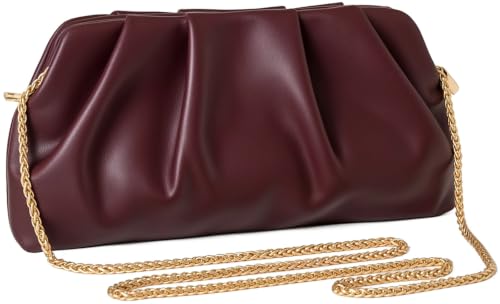 Image of Evening Bag for Women Ruched Clutch Purse Detachable Metal Chain Crossbody Bag