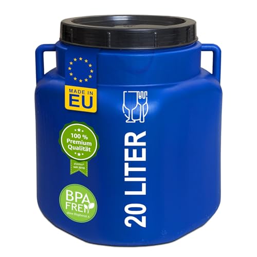 plasteo® Barril de boca ancha de 20 litros con tapa y asas, rectangular, azul, apto para alimentos y sin BPA, barril de plástico universal, con tapa, barril de agua, barril de lluvia, barril de