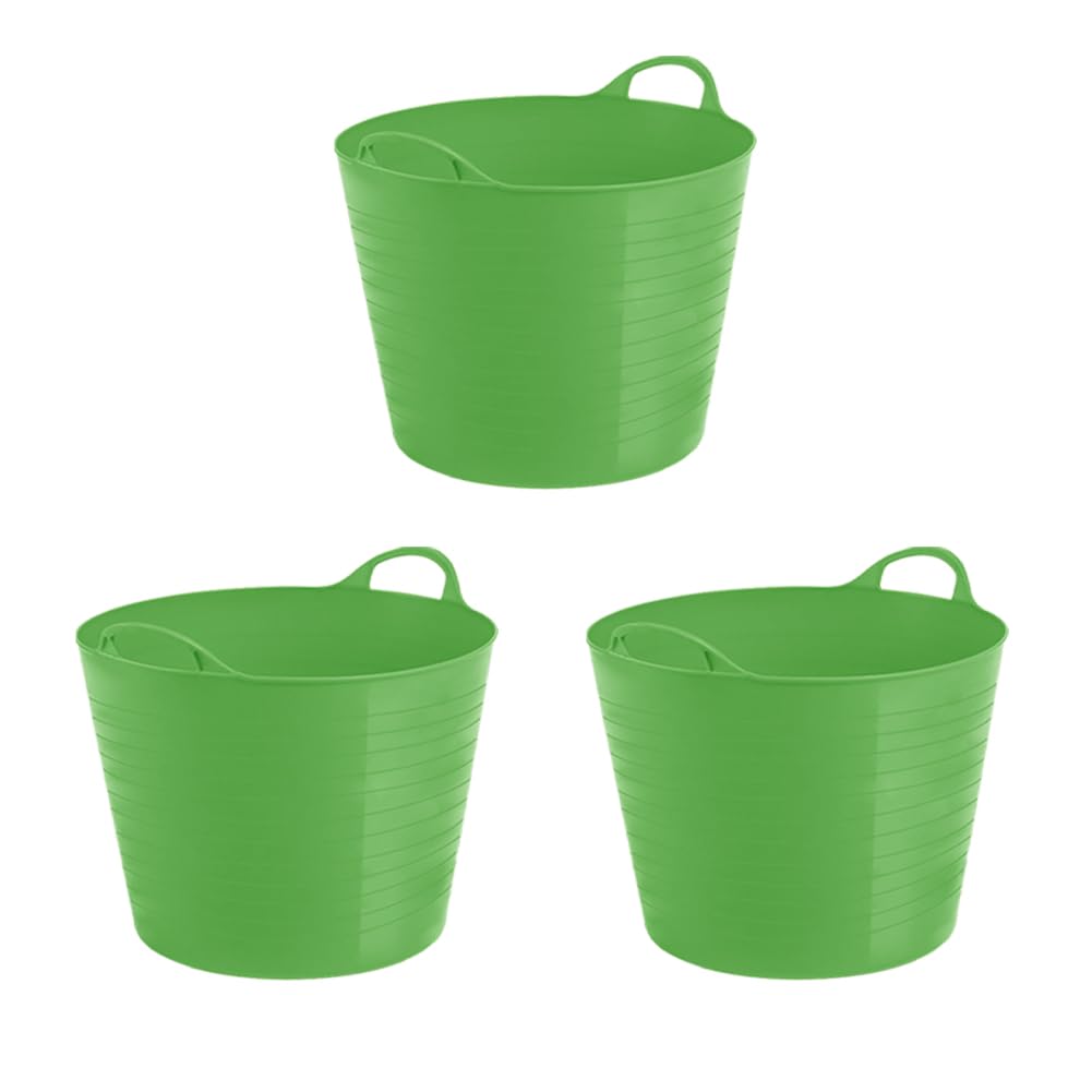 JMS we create smile 3 x Flexi Tub Garden Home Flexible Colour Storage Container Bucket Polyethylene Flex Tub - MADE IN U.K (Lime Green, Large - 42 Litre)