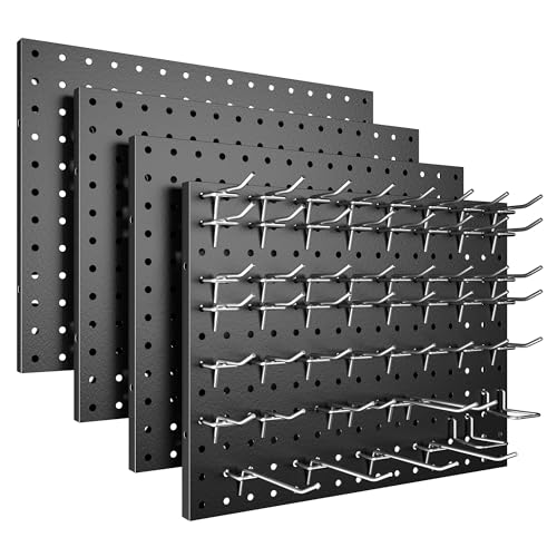 Spampur Peg Board, 4 Pack Metal Pegboard Panels Black Pegboards Wall Organizer with Bent Frame Heavy Duty Peg Board for Walls Home, Garage Tool Storage, Office Organization, Craft Room, Kitchen