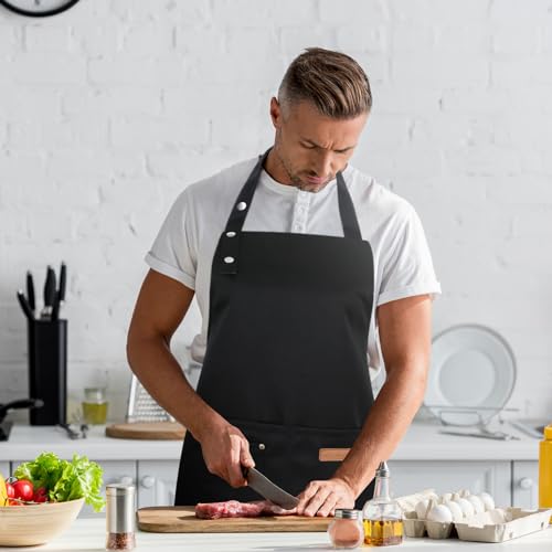 Livdouyu 2 Stück Schürze für Damen und Herren, Wasserdicht Koch Schürze mit 2 groß Taschen, Verstellbare Küchenschürze Grillschürze Arbeitsschürzen für Kochen Malen Backen Hausarbeiten (Schwarz)