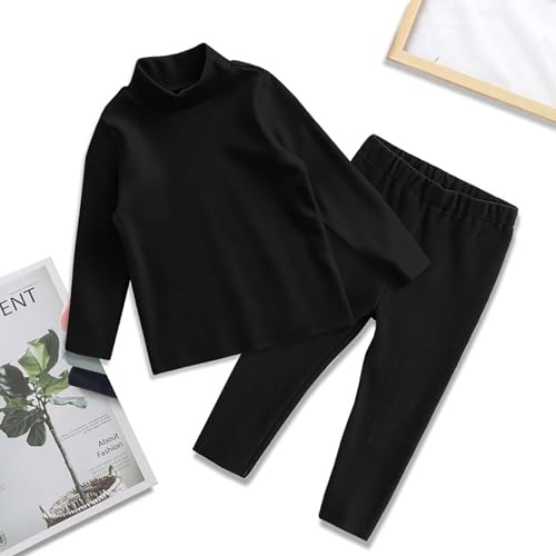 Kids Boys Girls Thermal Pants Set Turtleneck Long Sleeve Shirts Plain Elastic Waist Underwear Set Fall Winter Outfit2