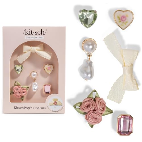 KitschPop™Charm Sets – Interchangeable Charms For Hair Clips, Hair Brushes | Durable Assorted Cute Charms | Compatible with KitschPop™ Hair Accessories - Vintage Pink, 6pcs