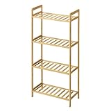 VECELO オープンシェルフ 収納ラック 竹製 収納棚 幅48.5×奥行24×高さ100cm オーク 多用途 省スペース すき間 飾り棚 組立簡単