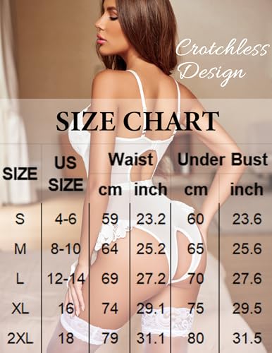 Image of Avidlove Lingerie for Women Mesh Lace Bodysuit Sexy Wireless Garter Lingerie Set Teddy Lingerie(No Stockings)