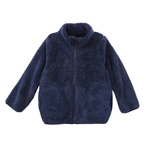 RNTOP Girls Boys Soft Fleece Jacket Long Sleeve Thicken Warm Winter Coat Kids Toddler Zip Up Outerwear (Navy, 7-8 Years)