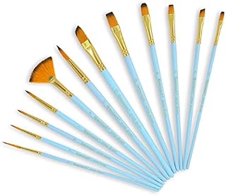 Genixart Paint Brush Set for Acrylic Oil Watercolor, Synthetic Nylon Hairs Artist Paintbrushes for Nail Face Body Professional Art Painting, 12 Pack Paint Brushes for Kids Students Adults (Sky Blue)