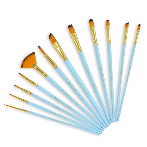Genixart Paint Brush Set for Acrylic Oil Watercolor, Synthetic Nylon Hairs Artist Paintbrushes for Nail Face Body Professional Art Painting, 12 Pack Paint Brushes for Students Adults (SkyBlue)