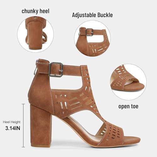 Image of LinnOaks Heeled Sandals For Women 2025 Chunky Open Toe Bohemian Cutout Block Heel Summer Dressy Sandals