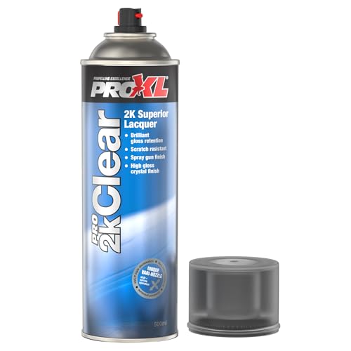 ProXL 2K Clear Coat Lacquer Spray - 500 ml | Crystal Clear High Gloss Finish | Easy Apply | Scratch & Chemical Resistant | High Gloss Retention | Polishable After 24 Hours | Vari Nozzle Included