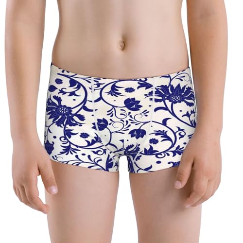 Boys' Cotton Boxer Brief Soft Underwear-Blue And White Porcelain Pattern