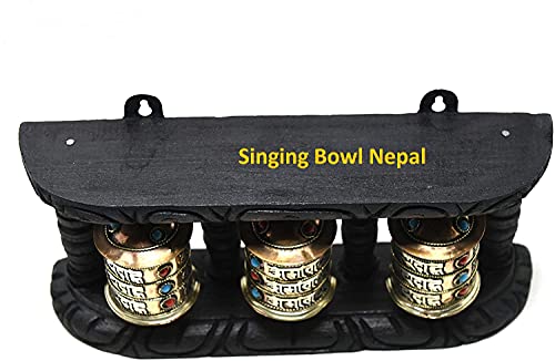 Tibetan Om Mani Padme Hum Hand Held Wall Hanging Prayer Wheel - Brass And Wood Hand Crafted In Nepal #TOP3