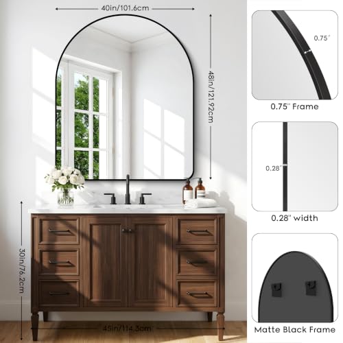 Image of BONEWEI Arched Wall Mirror,40x48 inch Black Arched Mirror Bathroom,Large Vanity Mirror for Over Sink Metal Frame,Tempered Glass Arch Mirrors for Bedroom,Entryway,Living Room,Home Decor Shatter-Proof