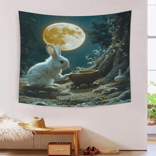Tapisserie murale pour chambre à coucher déco lapin 3D cocooning